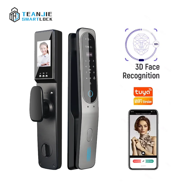 Security Smart Aluminum Door Lock WiFi Face Recognition Fingerprint Digital Password Door Lock with Camera