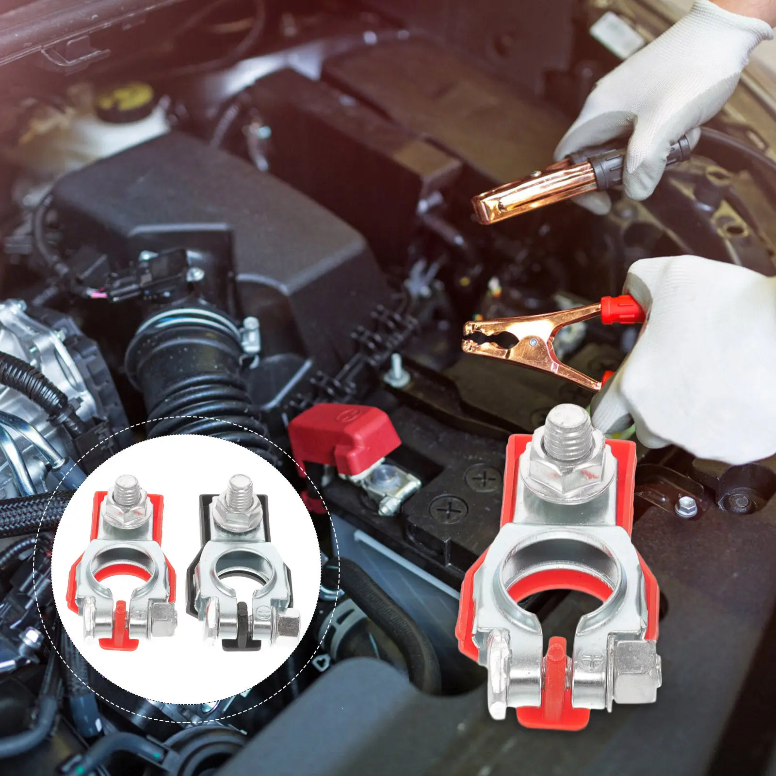 2Pcs Battery Terminal Connector Zinc-Plated Anti-Rust Battery Clamp Secure Fastening Electrical Test Clip for Cars