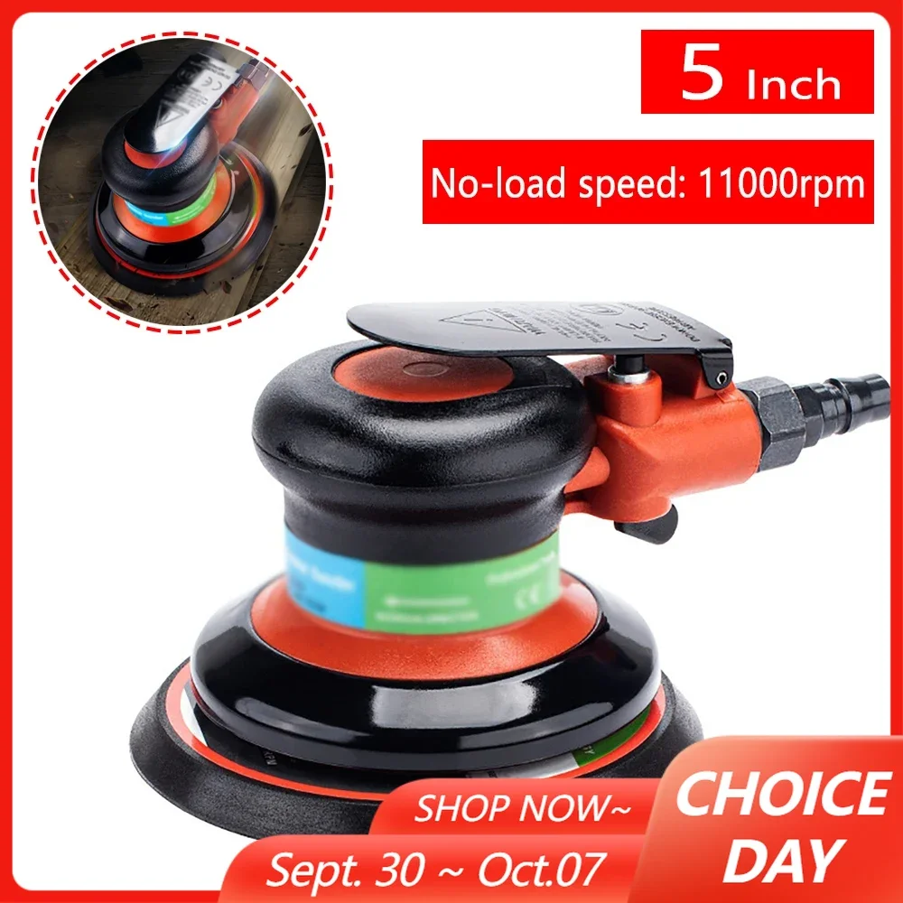 5 Inch Pneumatic Air Sander Polisher Tool Grinding Pneumatic Orbital Sander Air Grinder Machine for Car Waxing Beauty 11000rpm