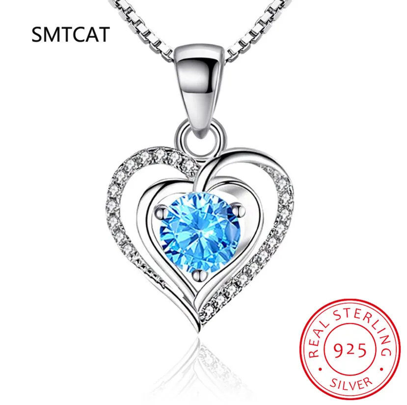 Round Cut Natural Blue Topaz 925 Sterling Silver Heart Pendant Necklace for Woman Gemstone Statement Jewelry Colar de Prata