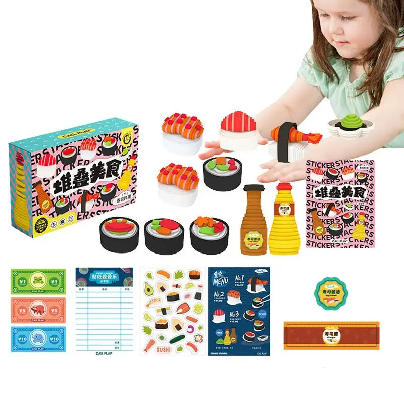 Japanese Sushi Toy Stacking Toys Cake Desserts Breakfast Game Kitchen Accessories Educational Fake Food Toy for Kindergarten