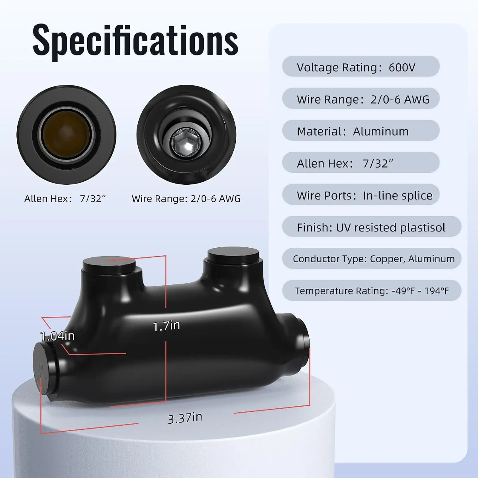 High Performance Inline Wire Connector Insulated Secure Pass Through for Copper and Aluminum Conductors