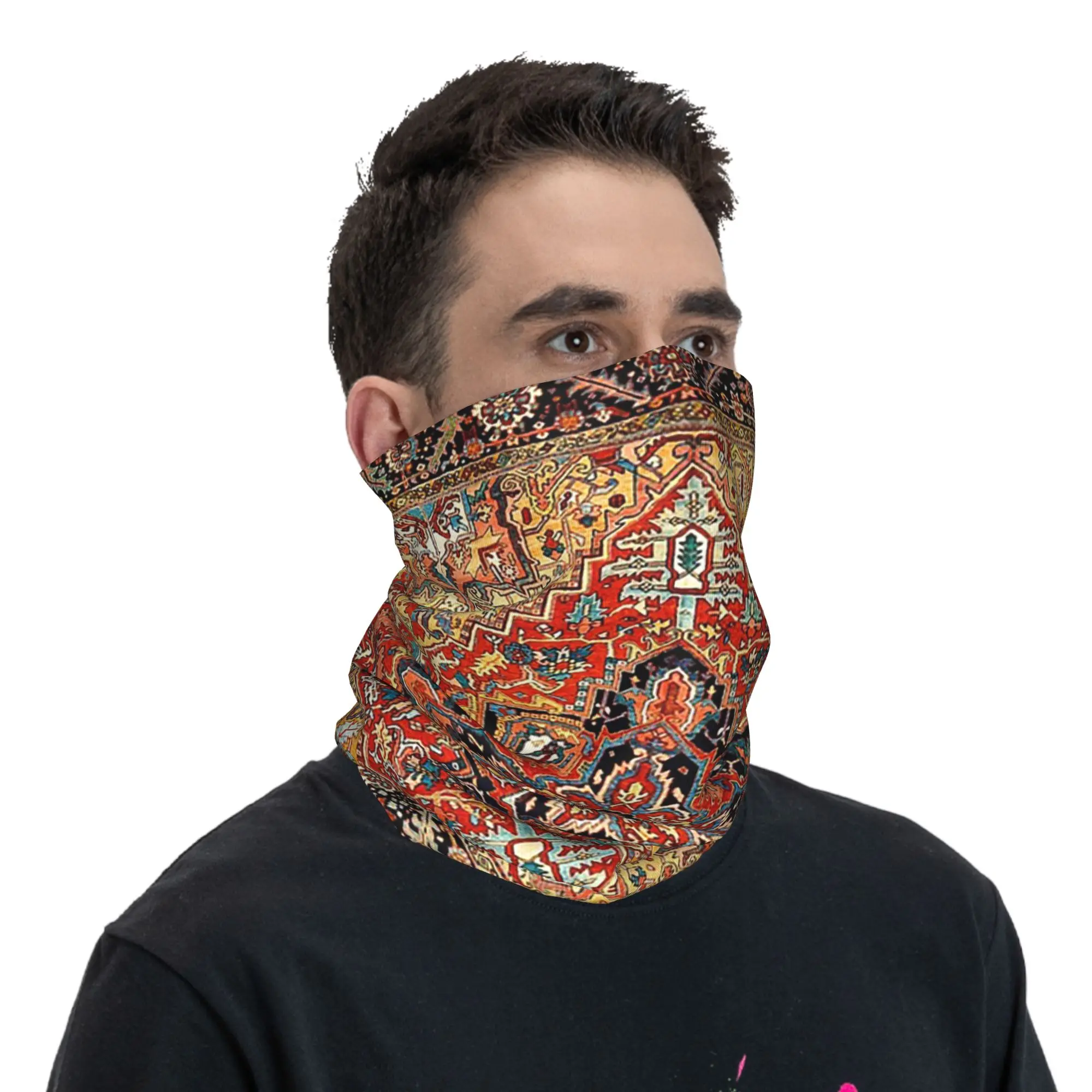 Heriz Persian Carpet Print Bandana Neck Gaiter Printed Wrap Mask Scarf Headwear Hiking Fishing Unisex Adult Windproof