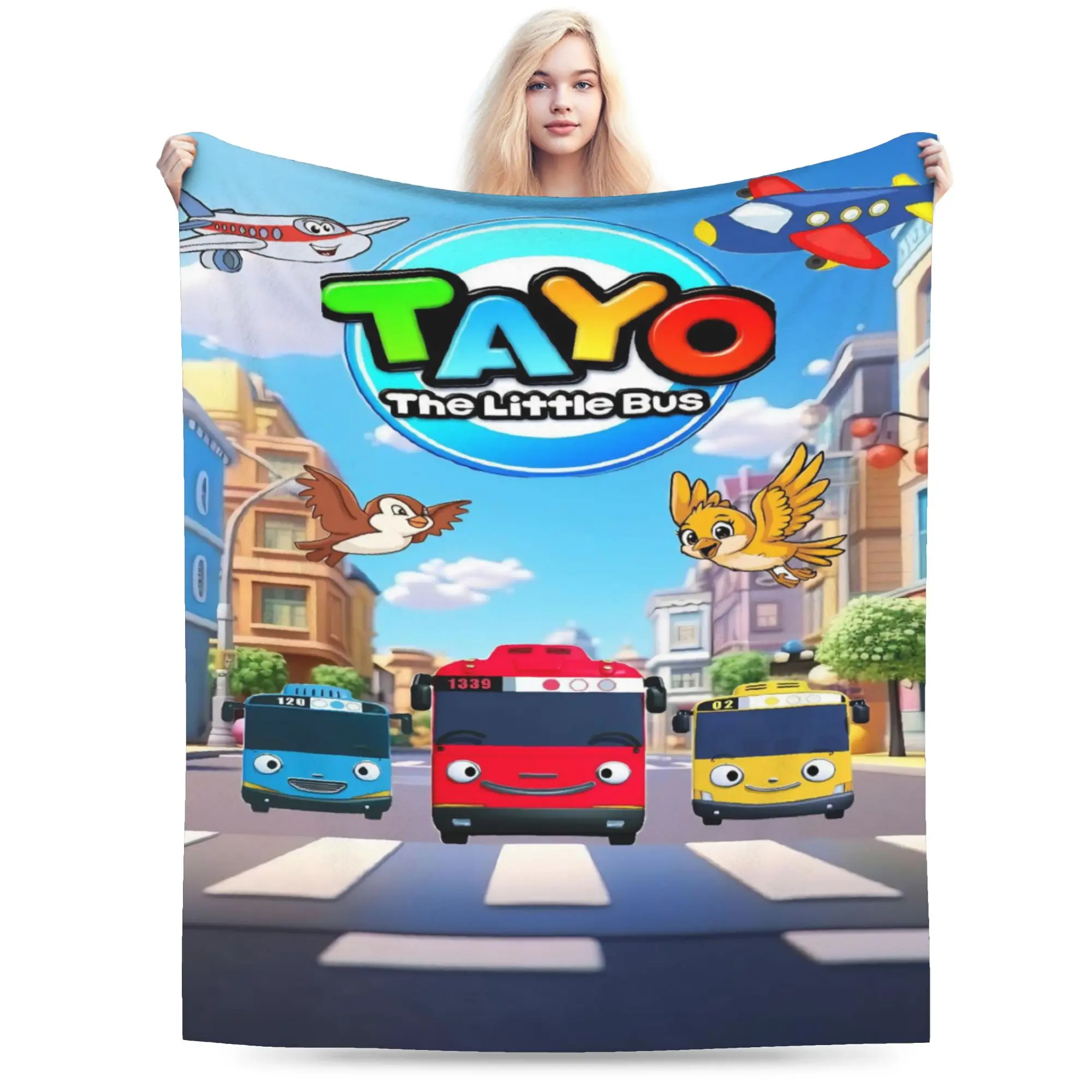 Cozy Tayo The Little Bus  Blanket Stuff Bed Decorative  Throws And Blankets Super Warm Fleece for Office