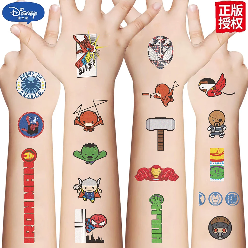 10 أوراق ديزني مارفل خارقة الكرتون كول مضحك الرجل الحديدي السم لصاقات وشم لطيف شخصية الكتابة على الجدران الشارات لعبة أطفال