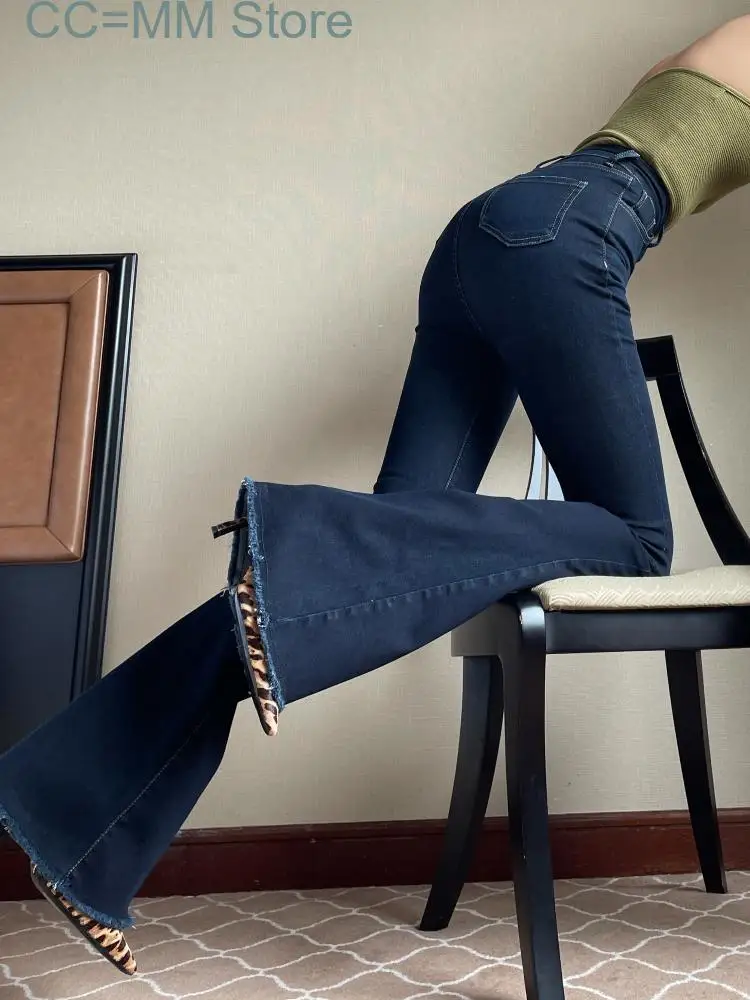 New Blue Casual Jeans Women Streetwear High Waist Vintage Skinny Flare Pants Female Washed Korean Style Sexy Denim Trousers