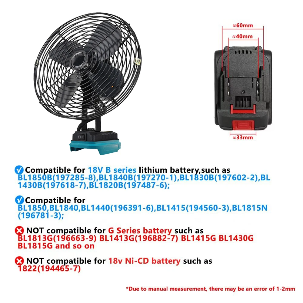 6/8In Camping พัดลมตกปลากลางแจ้งไร้สายแบบพกพาพัดลมโลหะลมพัดลม FIt Makita/Dewalt/Milwaukee 18V แบตเตอรี่