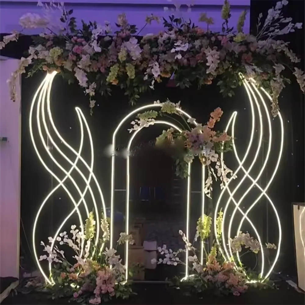 New Design White Wedding Arch Led Light Wedding Arch Frame Metal Wedding Bsckdrop