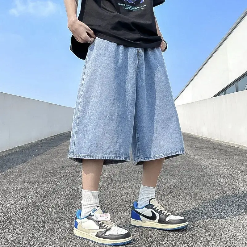 

Мужские джинсовые шорты в стиле ретро, свободного прямого кроя, цветные, длиной до колена, повседневные