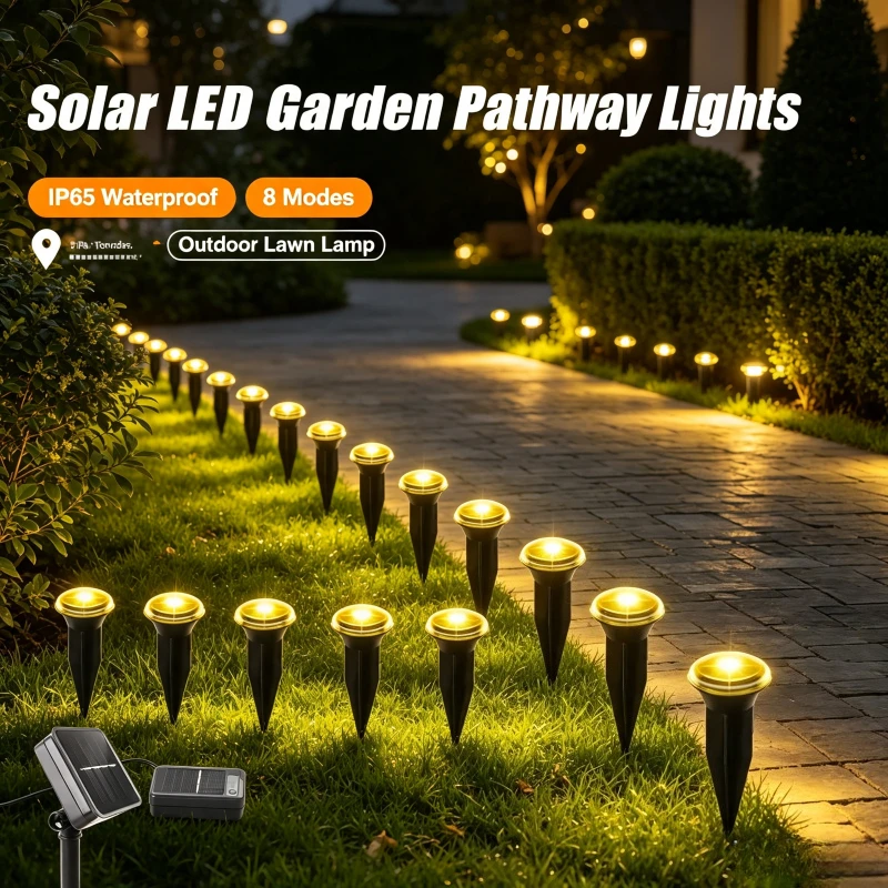 Solar LED Garden Pathway Lights 15/30 LEDs 8 Modes IP65 Waterproof Outdoor Lawn Lamp for Camping Wedding Christmas Holiday Light