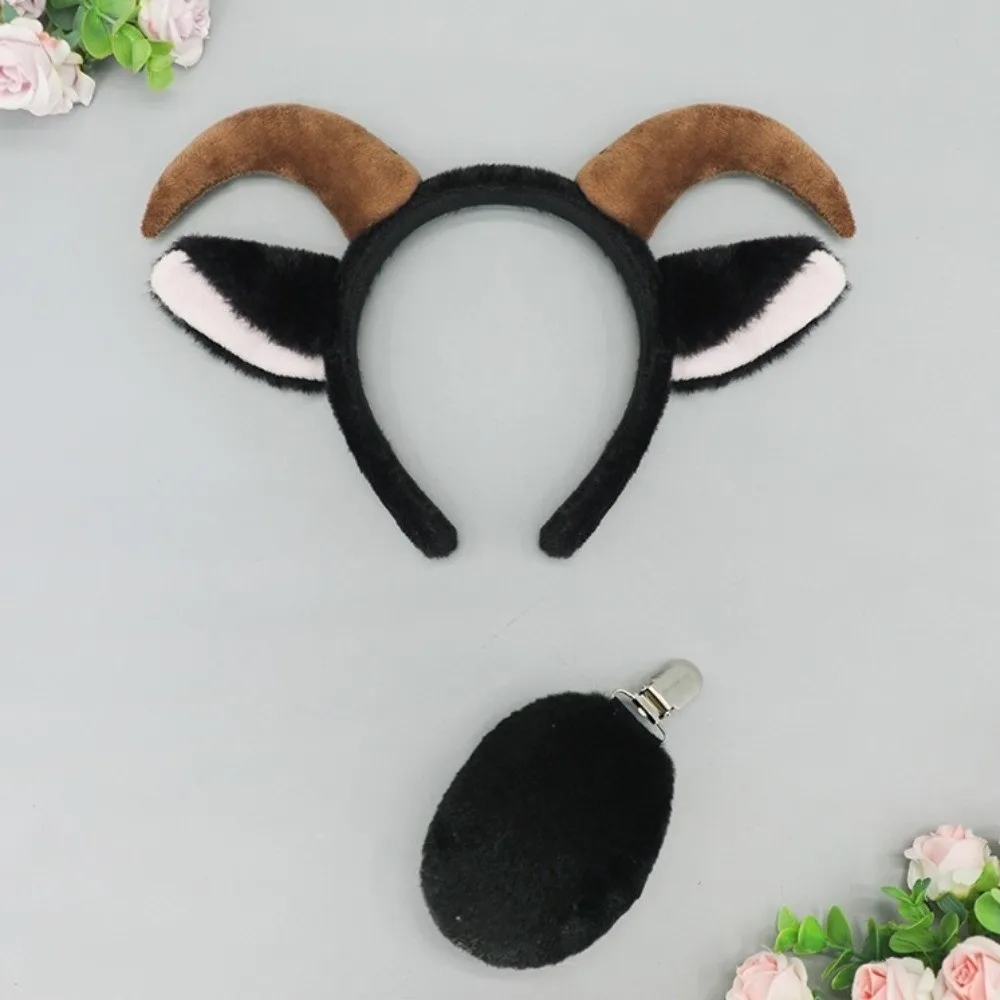 Furry Cute Sheep Horn Hair Band Soft Sweet Goat Ears Headband Creative Plush Lamb Cosplay Tail Lolita Accessories
