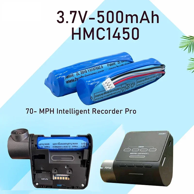 Noya raye 3.7V 500mAh HMC1450 Li-ion Battery for 70mai Smart Dash Cam Pro , Midrive D02 Replacement Batterie 3-wire Plug