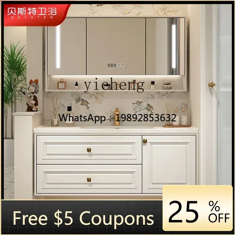 

light luxury oak ceramic integrated basin bathroom cabinet combined bathroom wash basin cabinet washstand