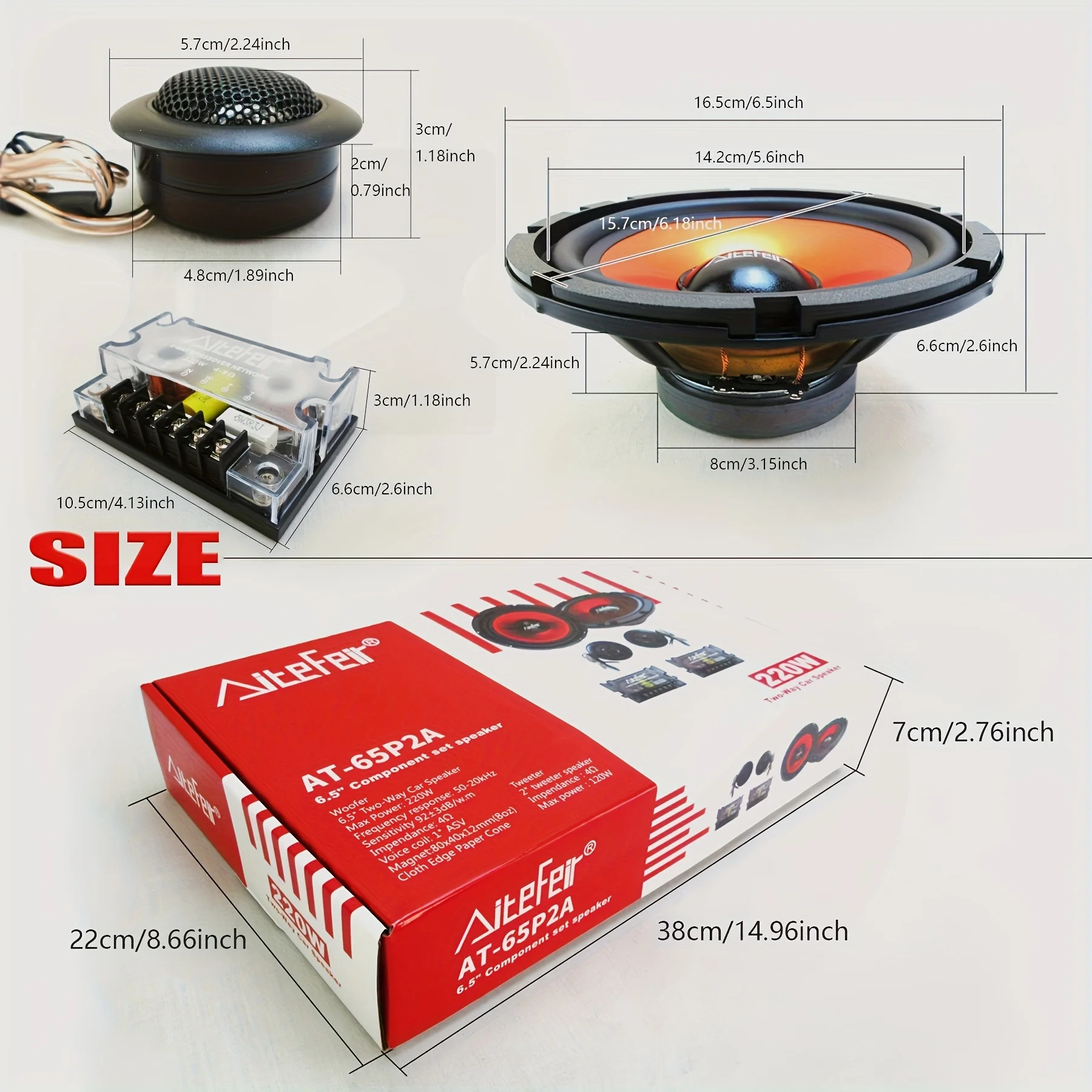 Universal 6.5 Inch Car Audio Upgrade Kit - 2-Way 440W Coaxial Speakers with Passive Crossover, Quick-Connect Terminals for Most Vehicles 2005+