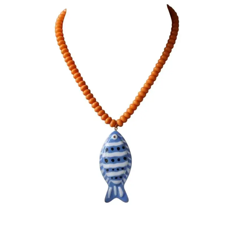Modische böhmische Halskette mit kleinen Fischperlen, Strandurlaubsstil, bunte tropische Fischanhänger-Halskette, Schmuckzubehör – Detail 1