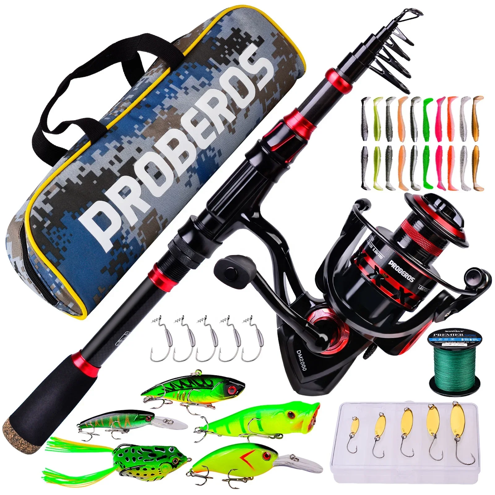 Fishing Rod and Reel Combo Carbon Fiber Telescopic Pole with Spinning Baitcasting Reel Kits Bass Fishing Tackle Set