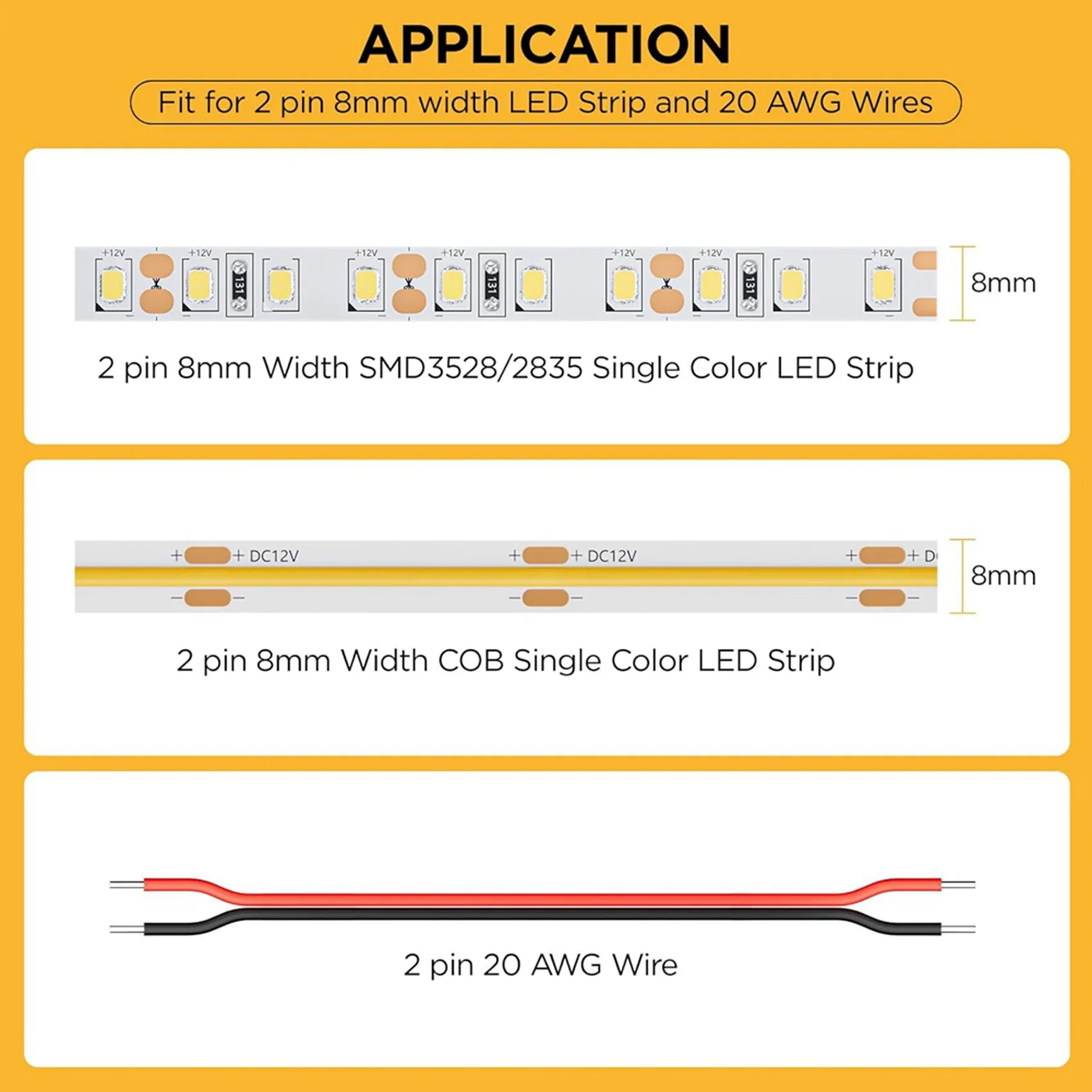 A25I-80 Pack LED Strip Connectors, For 8Mm 2-Pin COB/SMD 2835/3528 LED Strips Traight,Corner, Strip-To-Strip Strip-To-Wire