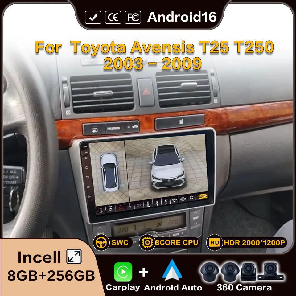 2Din Android For Toyota Avensis T250 2003-2009 Carplay Android Auto Wireless 8Core Wifi Gps Multimedia Autoradio Video Stereo