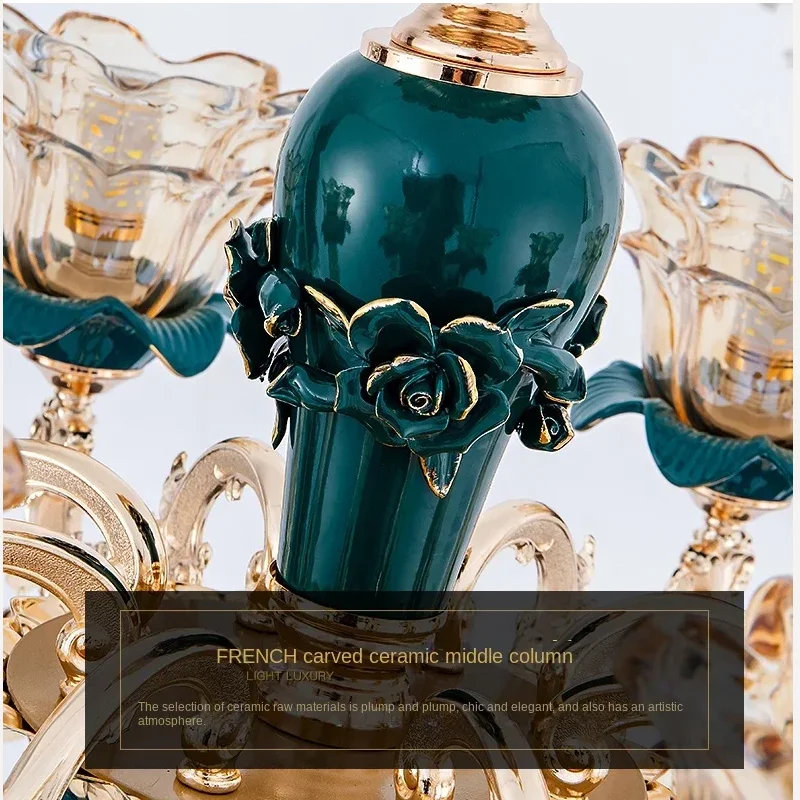 

Villa Duplex European Ceramic Vintage Atmospheric Lamp Living Room Bedroom Ceiling Dark Blue Crystal Chandelier With Lampshade
