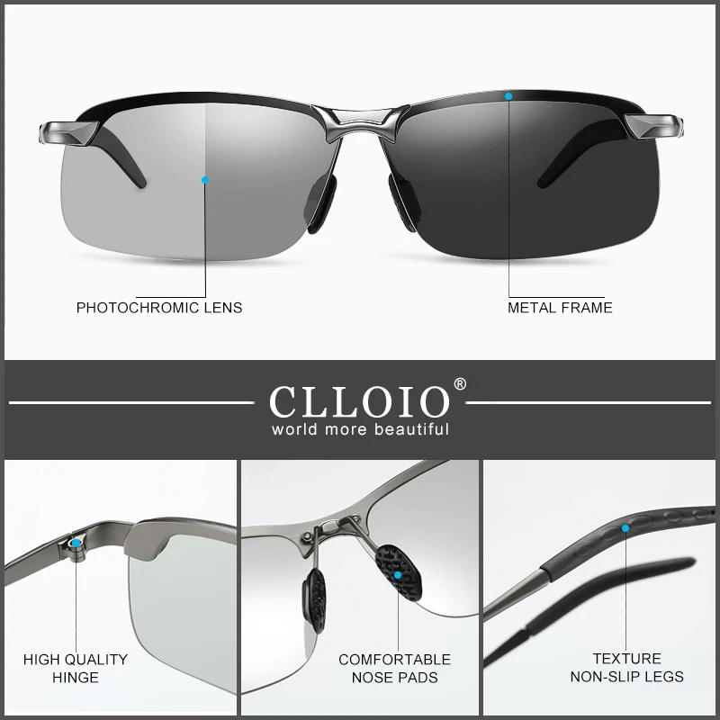 CLLOIO Photochromic Sunglasses Men Driving Chameleon Glasses Polarized Male Day Night Vision Driving Change Color Sun Glasses UV