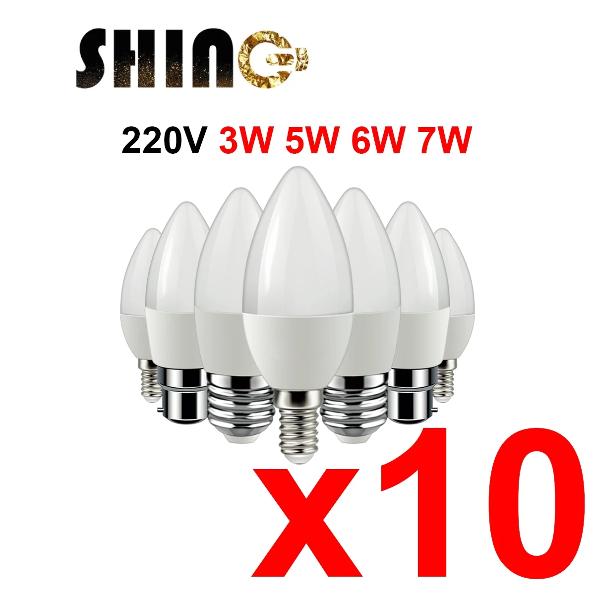 

10 Piece Led Candle Bulb C37 3w 5w 6w 7w Warm White Cold White Day Light B22 E14 E27 220v-240v 6000k For Home Decoration Lamp