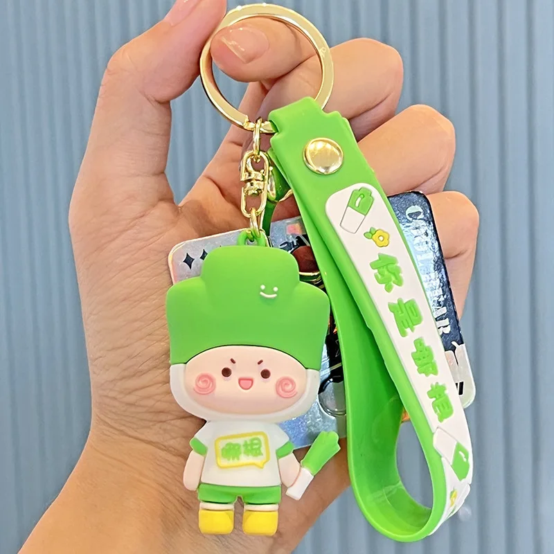 Cartoon Cute Scallion Boy Keychain for Couple Car Bag Silicone Pendant Keyring Creative Vegetable Doll Jewelr Accessories Keyfob