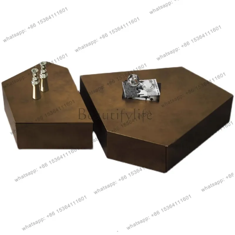 Italian minimalist light luxury modern minimalist stainless steel special-shaped coffee table living room home designer