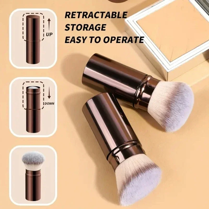 Pinceau de maquillage pour fond de teint rétractable, plat/Angle, pour poudre, Blush, noir, marron, or, correcteur, outils de maquillage portables, 1/2 pièces