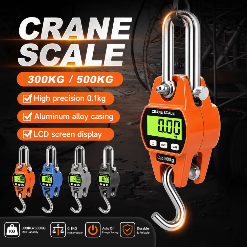 300/500KG Electronic Hook Scale LCD Screen Aluminum Shell Digital Hanging Scale Handheld Heavy Duty Crane Scale Warehouse