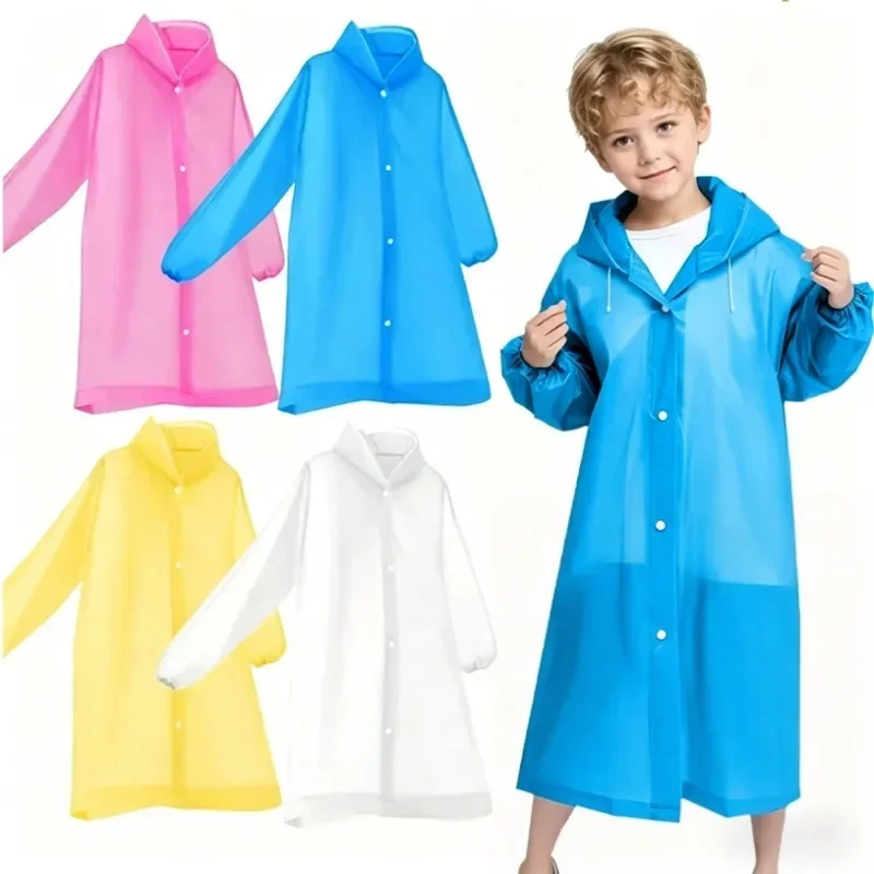 EVA Transparenter Einteiliger Wasserdichter Kinder-Regenmantel Leichter Kapuzenponcho für Outdoor-Reisen Tragbarer Dicker Regenschutz – Detail 2