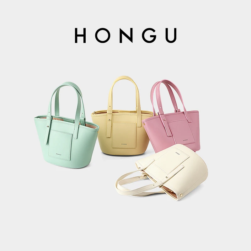 

HONGU Роскошная женская сумка 2025 Простая однотонная дизайнерская сумка Офисная женская сумка-ведро из синтетической кожи Сумка на плечо H51454688
