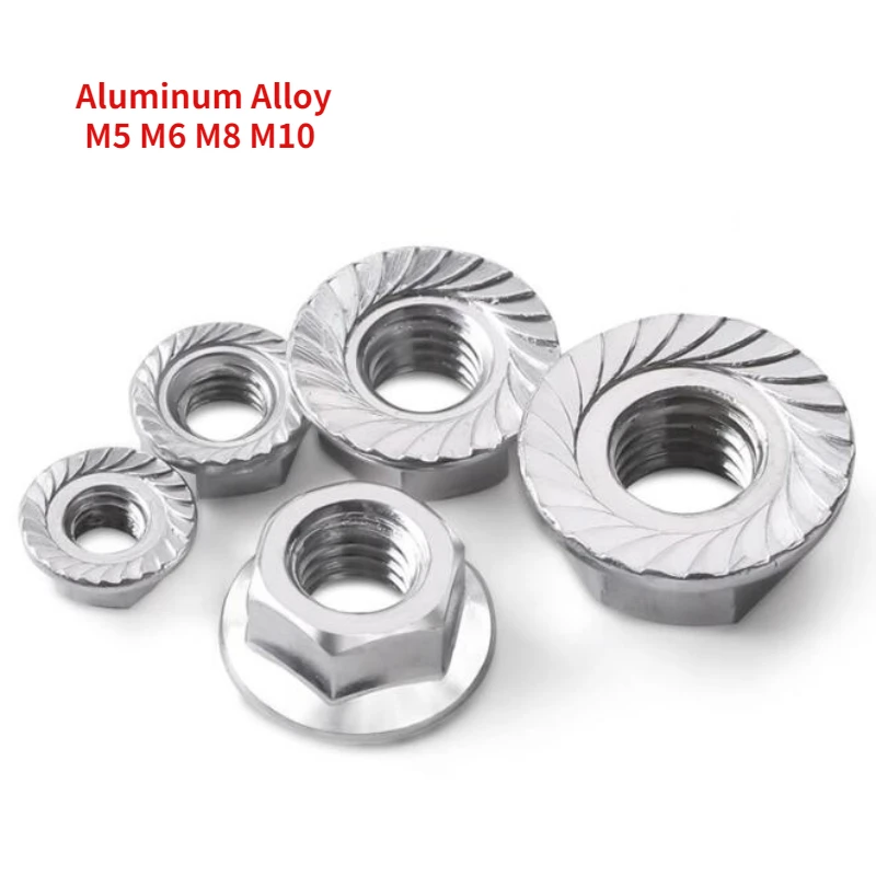 

20/100pcs DIN6923 Aluminum 6061 Hexagonal Flange Nut Flower Nut Anti-skid Anti-loose M5 M6 M8 M10