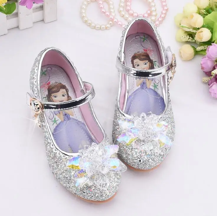 Chaussures Disney Elsa en cuir pour filles, sandales princesse des neiges, robe reine des neiges