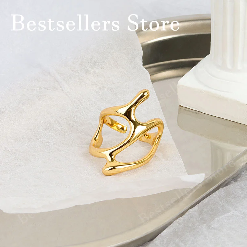 

925 Sterling Silver/Gold Irregular Open Ring For Women Fashion Charm Wedding Jewelry Gift