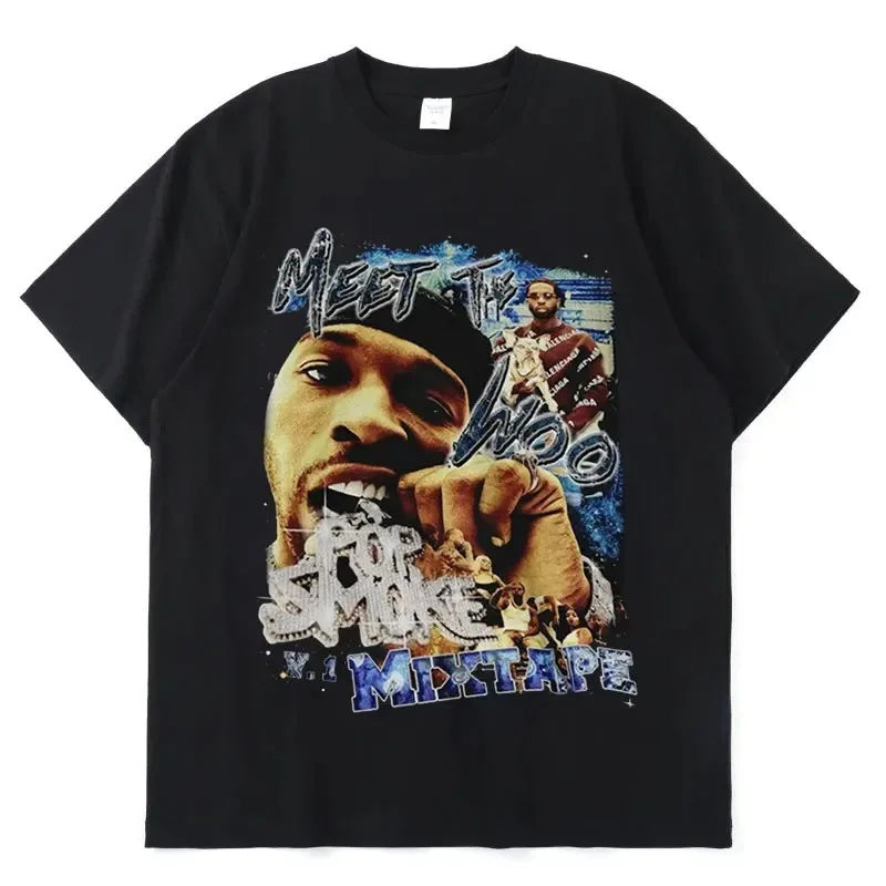 Pop Smoke Fashion VintageT-Shirt Popular Hip Hop Rapper Streetwear Graphic T shirts Summer Unisex The Woo King Casual Cool Tops