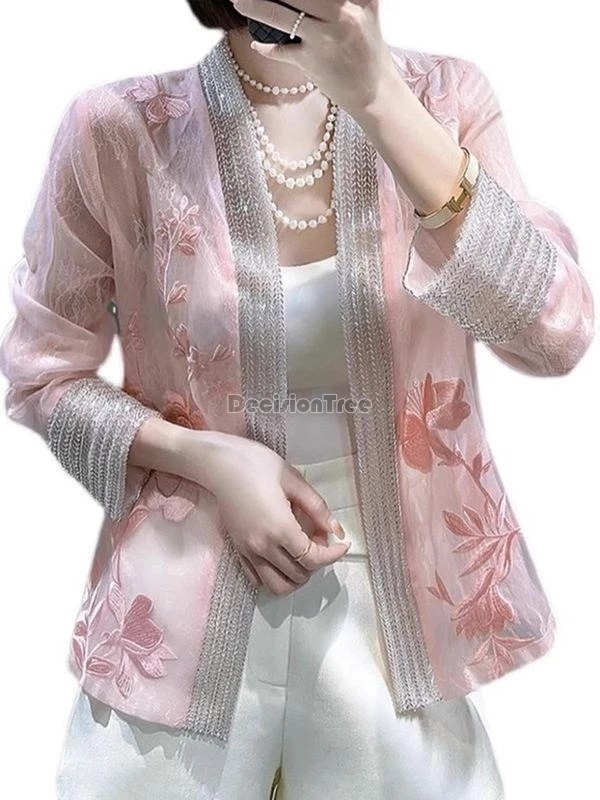 2024 chinese style vintage hanfu coat exquisite embroidery thin loose sunscreen cardigan sweet temperament elegant tang suit top