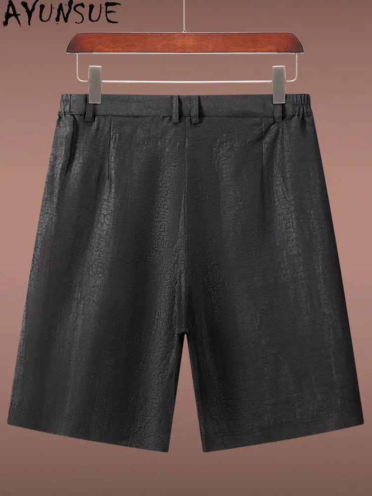 AYUNSUE 100% Natural Mulberry Silk Shorts for Man High Quality Watered Gauze Short Pants Men Clothing Knee-length Black Shorts