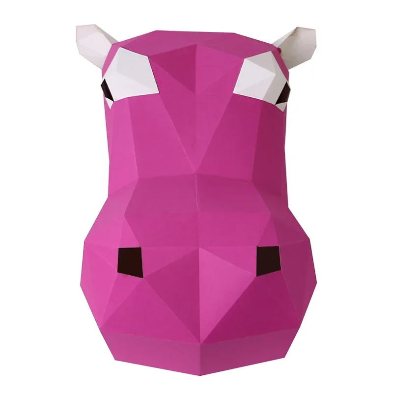 Modelo de papel de máscara de animal de hipopótamo para adultos, Cosplay de fiesta de disfraces de arte de Papercraft 3D, artesanía de Origami DIY hecha a mano RTY090