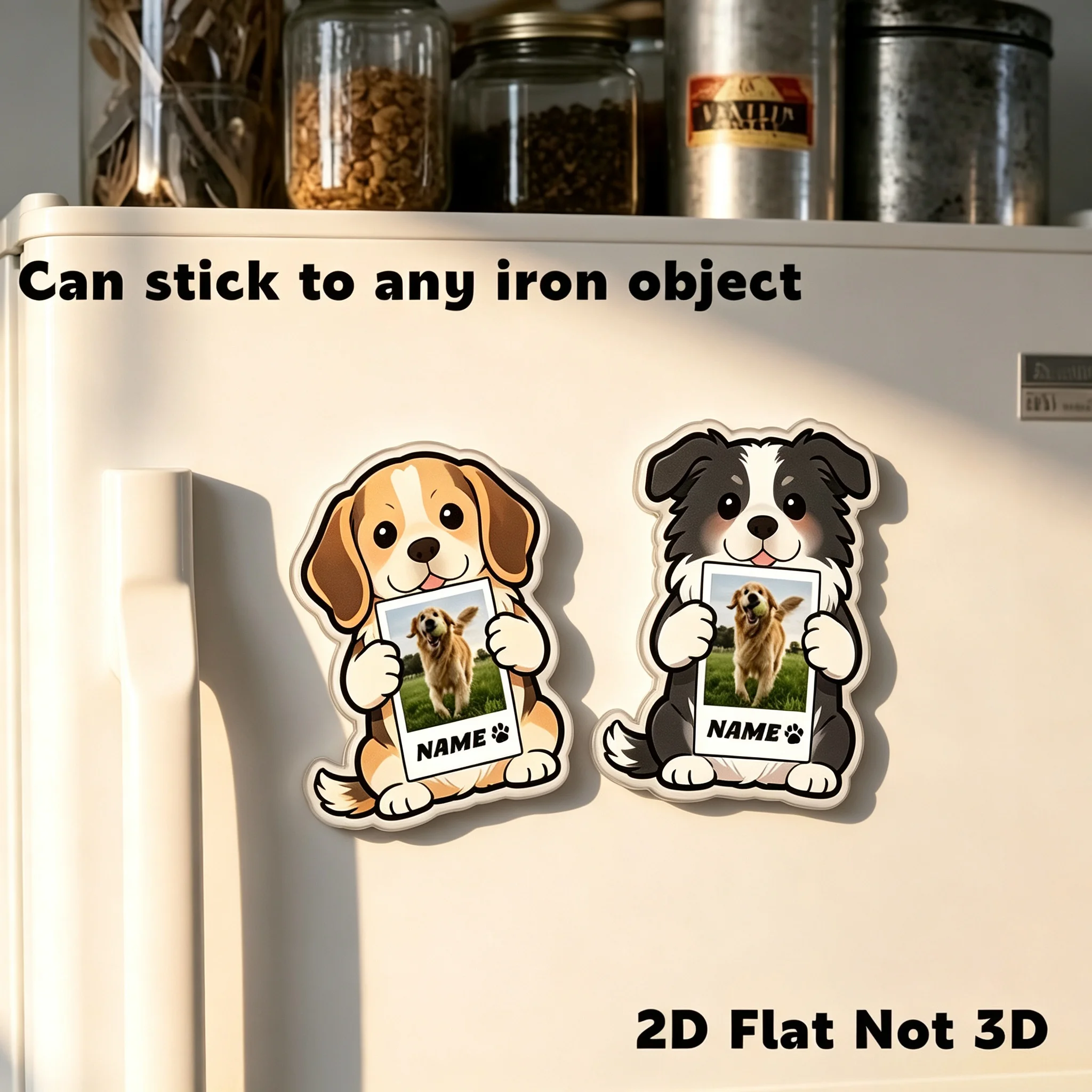 Custom Photo 2D Acrylic Fridge Magnet Cute Cartoon Hold Polaroid Picture Frame Personalized Name Refrigerator Sticker Home
