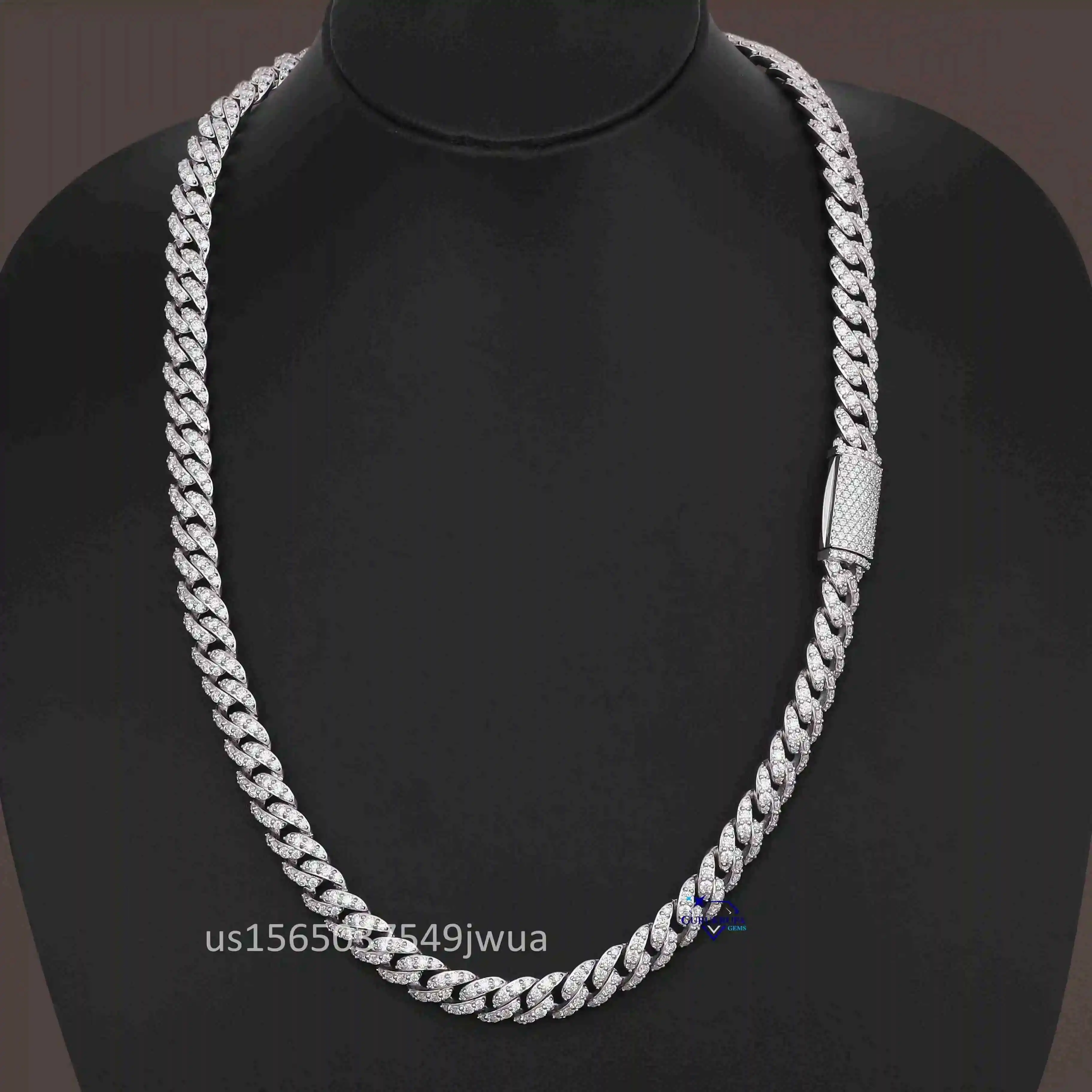 

New Trendy Iced Out Bling Diamond Hip Hop 8mm Miami Wholesale Cuban Link Chain 14k White Gold Jewelry Moissanite Cuban Chain
