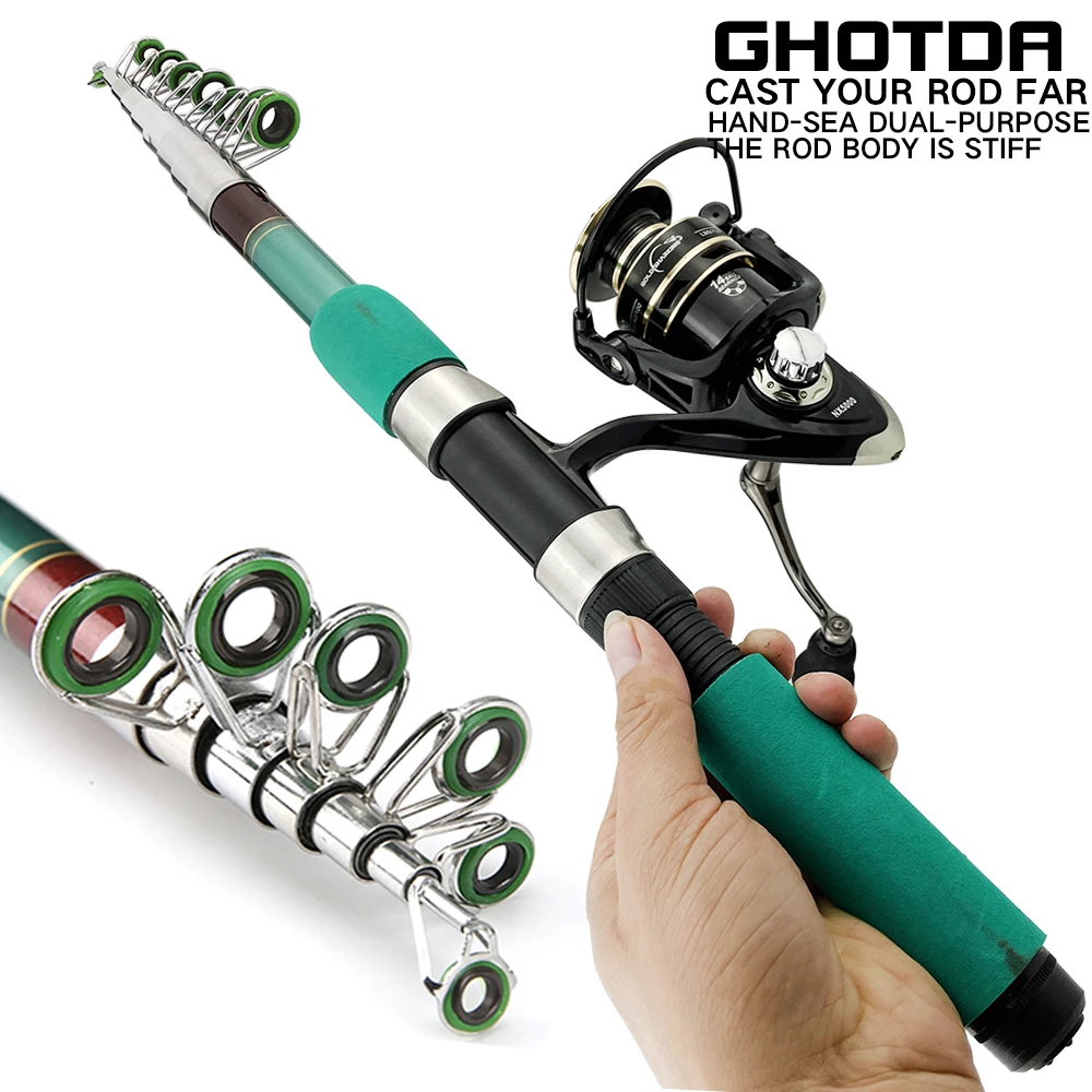 

GHOTDA Fishing Kit 1.8-3.6M Lure Fishing Rod and 5.2:1 High Speed Spinning Reel Set Telescopic Fishing Pole Portable Tackle