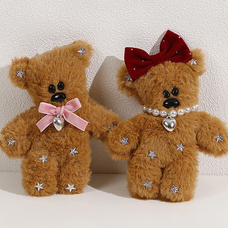 Porte-clés ours en peluche Kawaii Bow pour filles et femmes, pendentif ours couinant, beurre mignon, accessoires de sac à dos, porte-clés de voiture