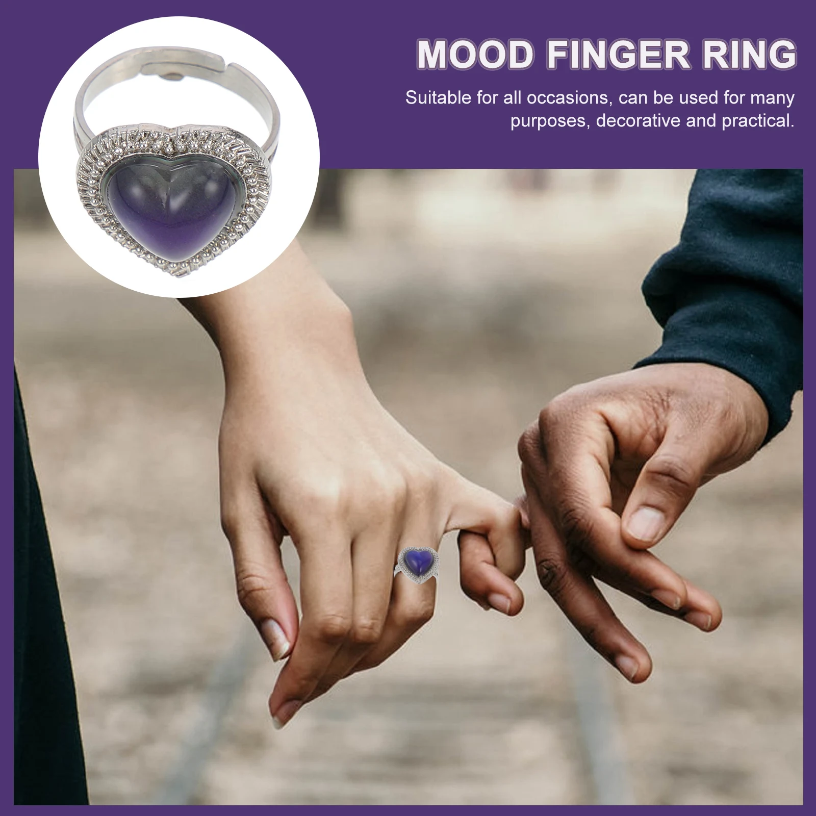 سبيكة المزاج الدائري لسيدة قابل للتعديل الأحجار الكريمة اللون تغيير القلب العاطفة البنصر استشعار درجة الحرارة الإكسسوارات #6