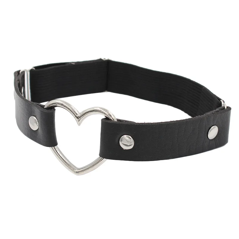 Sexy Women Elastic Pu Leather Thigh Leg Ring Strap Leglet With Metal Heart Garter Belt Cat Punk Garter Jewelry Loop Goth Harness