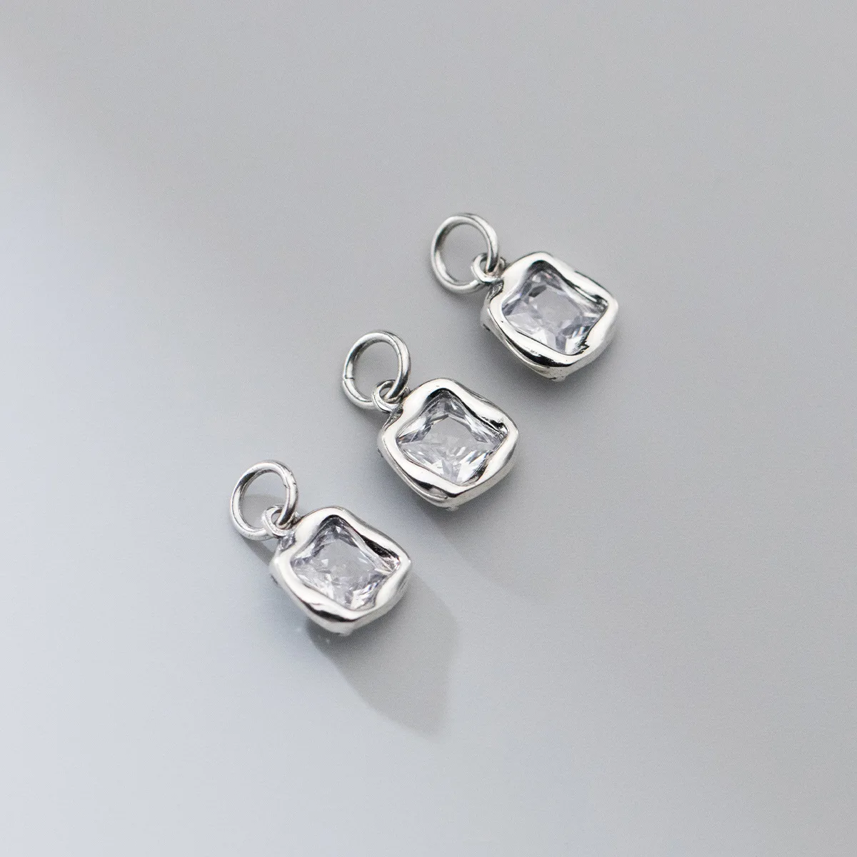Zircon Square Charms 925 Silver Charms Pendant Necklace Accessries Jewelry DIY