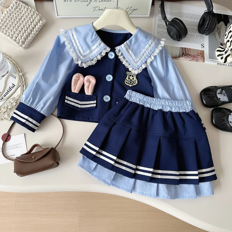 

Children's Skirt Set New Autumn Fashionable Navy Collar Academy Style Pleated Skirt Children's Set