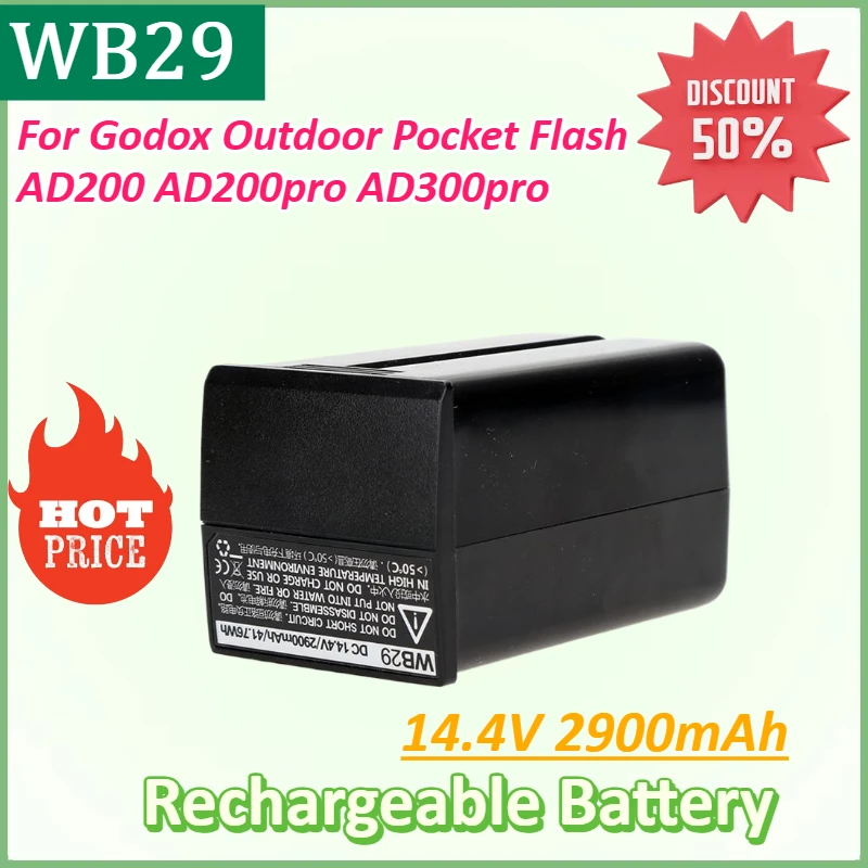 

New WB29 2900mAh Flash Li-ion Battery Replacement for Godox Outdoor Pocket Flash AD200 AD200pro AD300pro Speedlite Flashgun