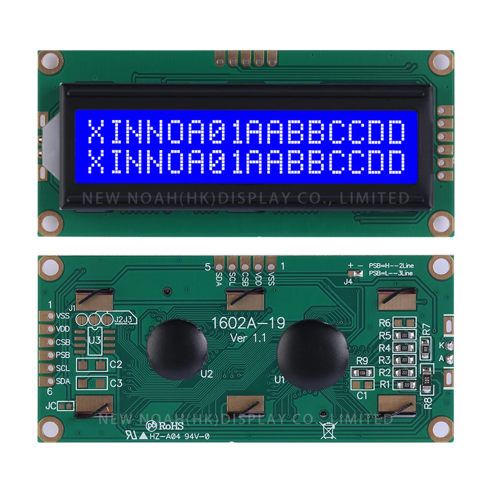 블루 필름 화이트 문자 도트 매트릭스 스크린, 1602A-19 문자, 02X16 LCD 5V 컨트롤러, AIP31068 IIC, I2C 직렬 포트 스크린