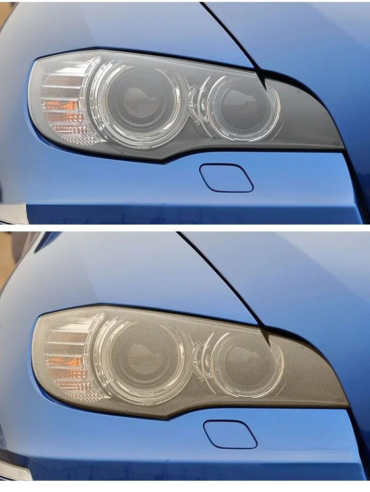 2 Stück Auto-Scheinwerfer-Schutzfolie, Frontlicht, transparent, rauchschwarz, TPU-Aufkleber für BMW X5 E70 X5M M Performance 2007–2013 – Detail 6