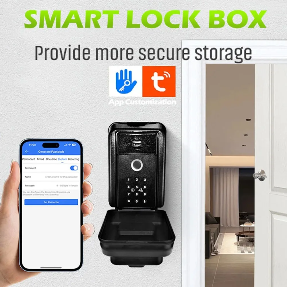 TTlock/Tuya Smart Key Lock Box Wall Mounted Aluminum Alloy Key Safe Box Waterproof With Code Key Storage Lock Box Indoor Outdoor